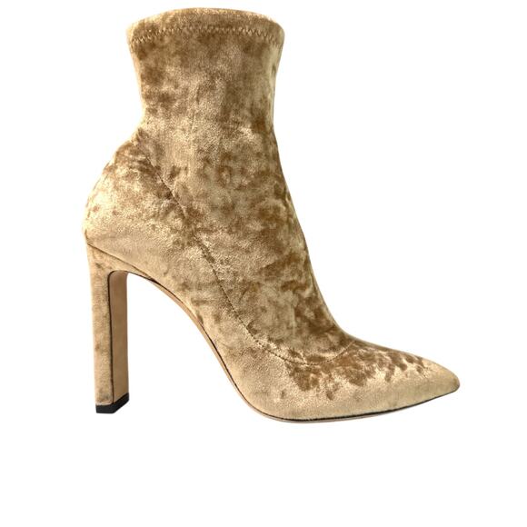 Jimmy Choo Louella 90 Velvet Sock Booties Golden Tan IT 36 US 6 - Picture 2 of 15